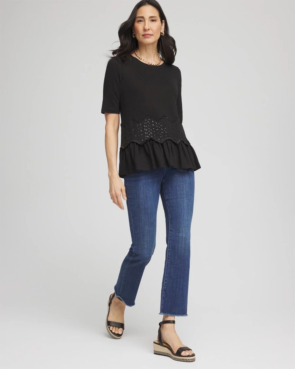 Chevron Sequin Peplum Linen Tee | Chico's